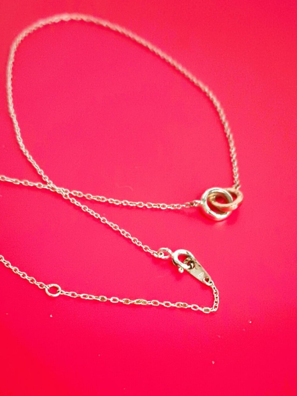 925 Interlock Ring Necklace 16" Sterling Silver Dainty Mixed Metal Minimalist